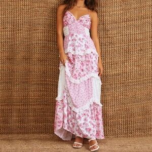 Floral Pink and White Maxi Dress